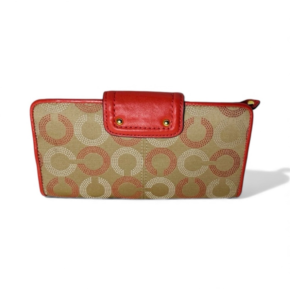 NWOT Vintage Coach Ashley Dotted OP Art Sateen Salmon C's/Leather Trim Wallet - Picture 2 of 9